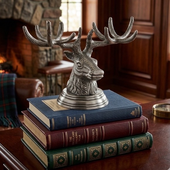 Pottery Barn Other - Pottery Barn Silver Pewter Metal Stag Deer Head Antler Figure Rustic Lodge Decor
